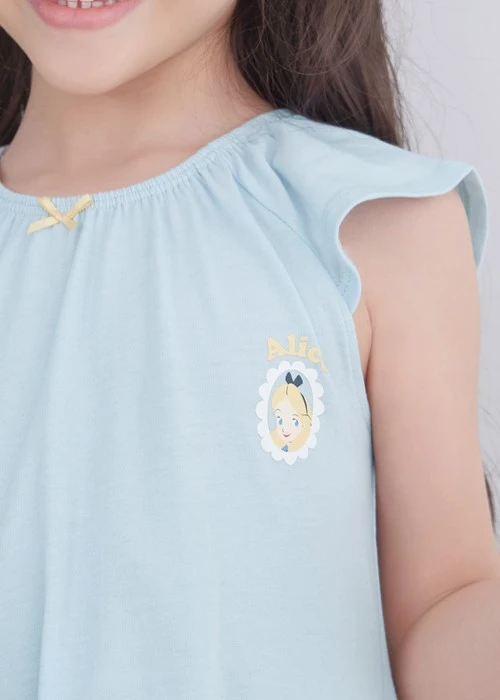 兒童連身_愛麗絲系列．吸濕排汗細摺拉格蘭短袖睡衣（夢幻藍-愛麗絲派對）