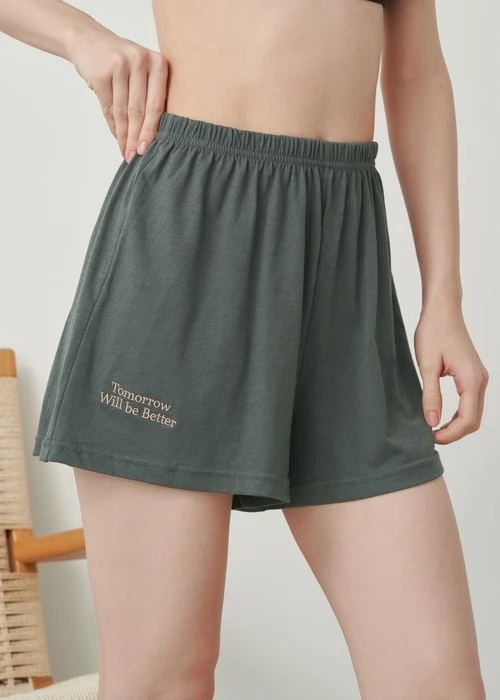 下身_Soft Clouds．吸濕排汗緊帶居家短褲(風暴灰-刺繡明天更好)