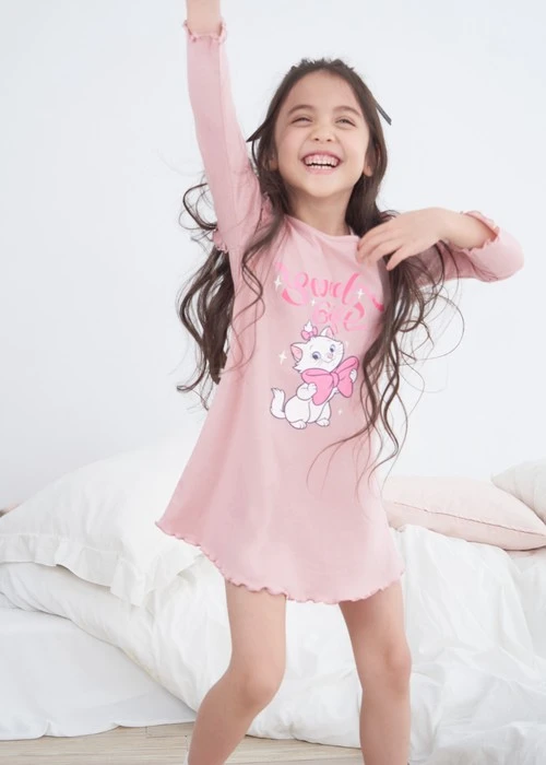 兒童連身_迪士尼貓狗系列．純棉長袖荷葉居家睡衣(芭蕾粉-Gift)