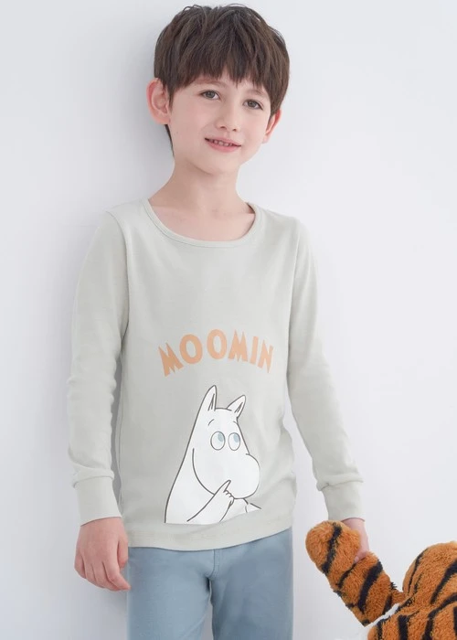 兒童成套_姆明系列．純棉滾領長袖睡衣(幽米灰-姆明探頭)