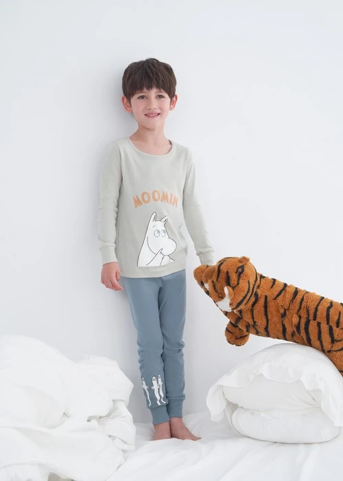 兒童成套_姆明系列．純棉滾領長袖睡衣(幽米灰-姆明探頭)