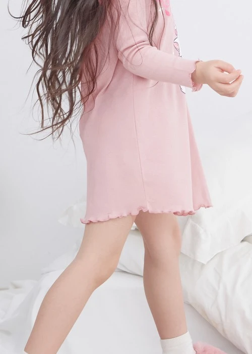 兒童連身_迪士尼貓狗系列．純棉長袖荷葉居家睡衣(芭蕾粉-Gift)