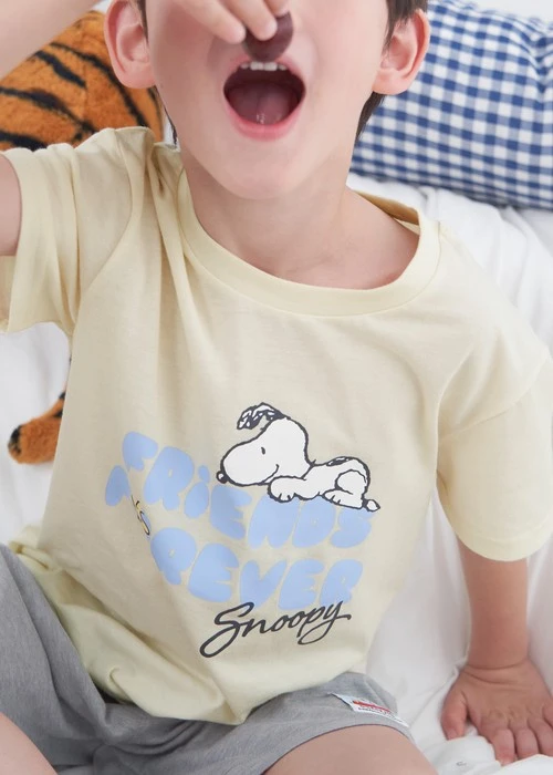 兒童成套_史努比系列．微落肩短袖上衣（豆米-友誼）