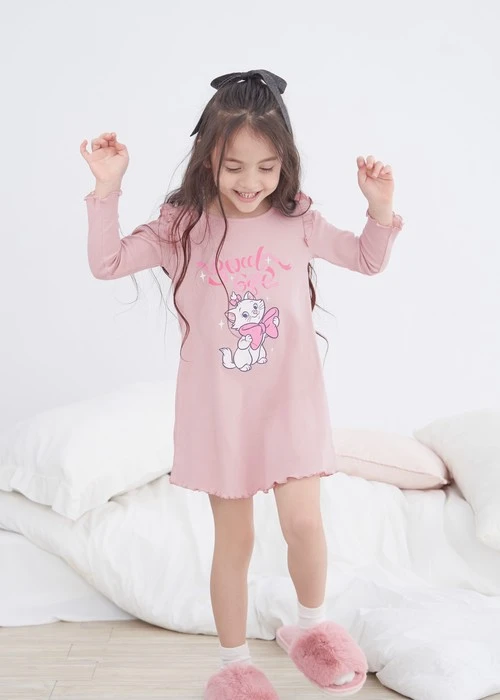 兒童連身_迪士尼貓狗系列．純棉長袖荷葉居家睡衣(芭蕾粉-Gift)