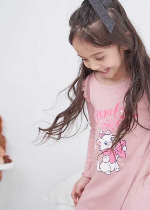 兒童連身_迪士尼貓狗系列．純棉長袖荷葉居家睡衣(芭蕾粉-Gift)