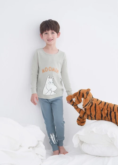 兒童成套_姆明系列．純棉滾領長袖睡衣(幽米灰-姆明探頭)
