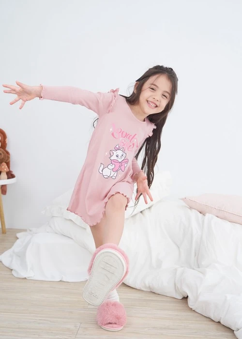 兒童連身_迪士尼貓狗系列．純棉長袖荷葉居家睡衣(芭蕾粉-Gift)