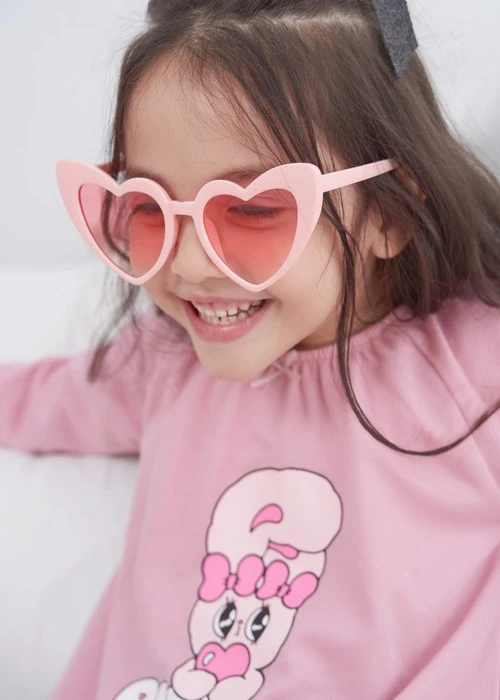 兒童連身_艾絲樂小兔系列．拉格蘭袖長袖束口睡衣(微風粉-抱愛心)