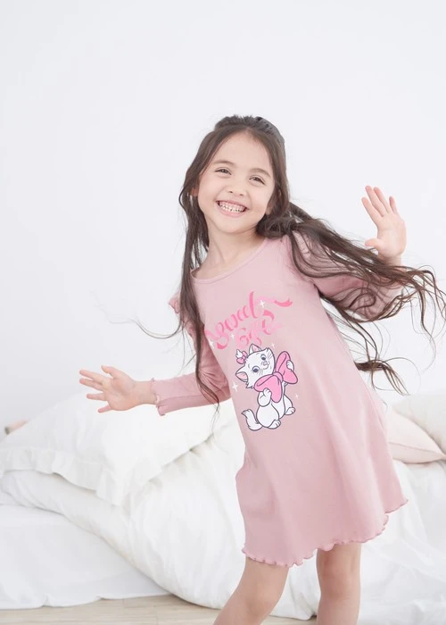 兒童連身_迪士尼貓狗系列．純棉長袖荷葉居家睡衣(芭蕾粉-Gift)