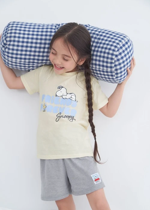 兒童上衣_史努比系列．微落肩短袖上衣(豆米-友誼)