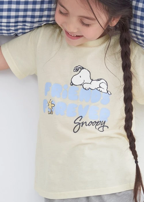 兒童上衣_史努比系列．微落肩短袖上衣(豆米-友誼)