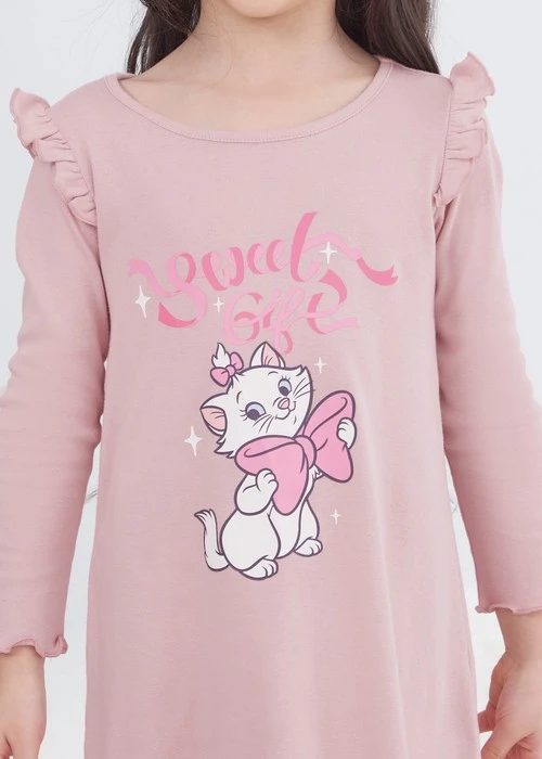 兒童連身_迪士尼貓狗系列．純棉長袖荷葉居家睡衣（芭蕾粉-Gift）