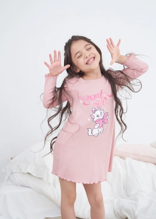 兒童連身_迪士尼貓狗系列．純棉長袖荷葉居家睡衣(芭蕾粉-Gift)