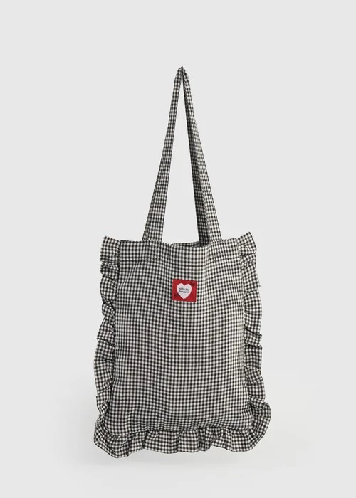 Heart to Heart．荷葉造型肩背袋(黑白格-愛心織標)