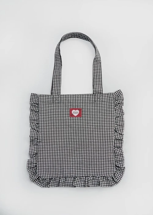 Heart to Heart．荷葉造型肩背袋(黑白格-愛心織標)