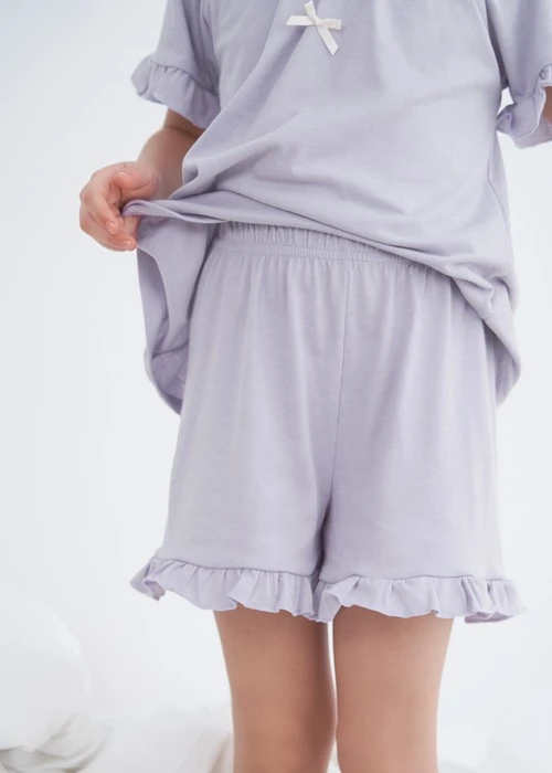 兒童成套_Sunlight Sky．吸濕排汗拉格蘭短袖荷葉上衣（輕霧紫）