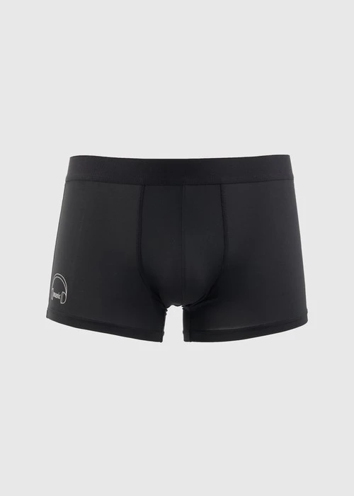 男款_吸濕排汗機能系列．短版腰帶平口內褲（黑-耳機）