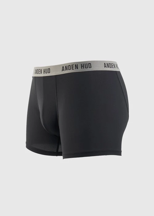 男款_吸濕排汗機能系列．長版腰帶平口內褲（黑-AH黑灰緊帶）