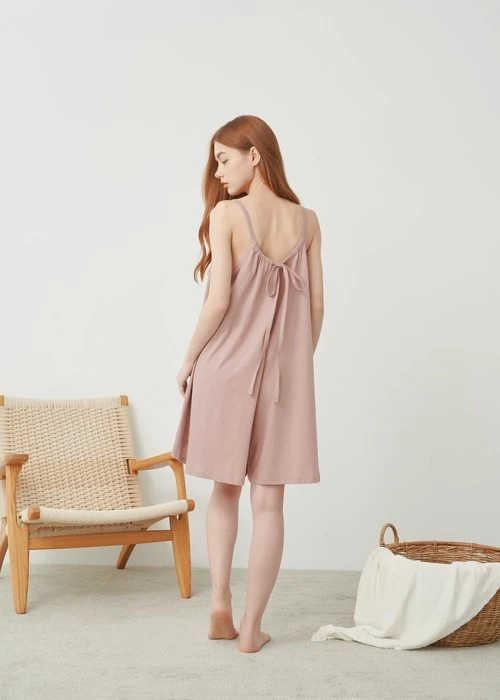 連身_Soft Clouds．純棉後綁帶寬鬆肩帶連身褲(隱夜藍)