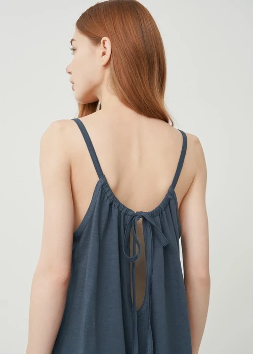 連身_Soft Clouds．純棉後綁帶寬鬆肩帶連身褲(隱夜藍)