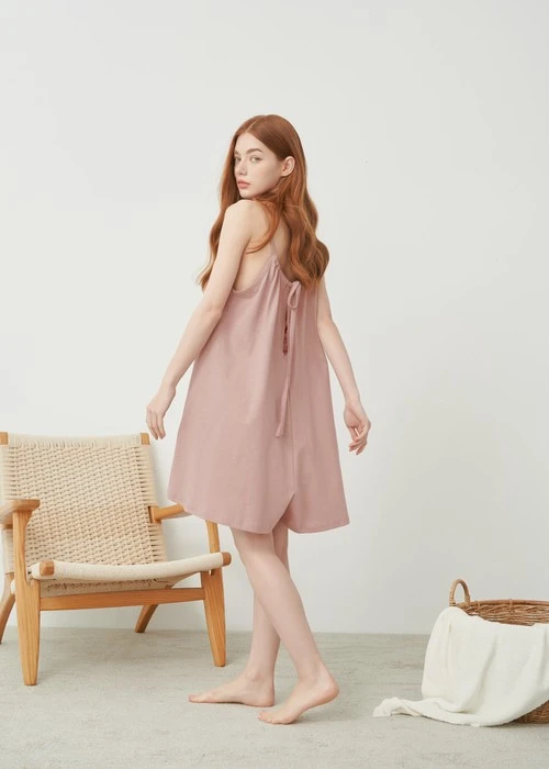 連身_Soft Clouds．純棉後綁帶寬鬆肩帶連身褲(隱夜藍)