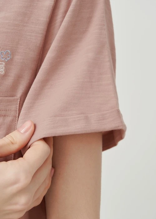 連身_Soft Clouds．純棉反摺短袖口袋開叉睡衣(隱夜藍)