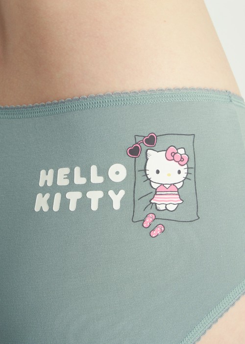 Hello Kitty 系列．花邊高腰三角內褲（淵藍-日光浴）