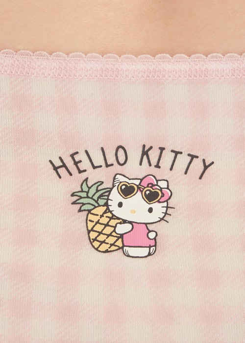 Hello Kitty 系列．花邊高腰三角內褲（粉格-大鳳梨）