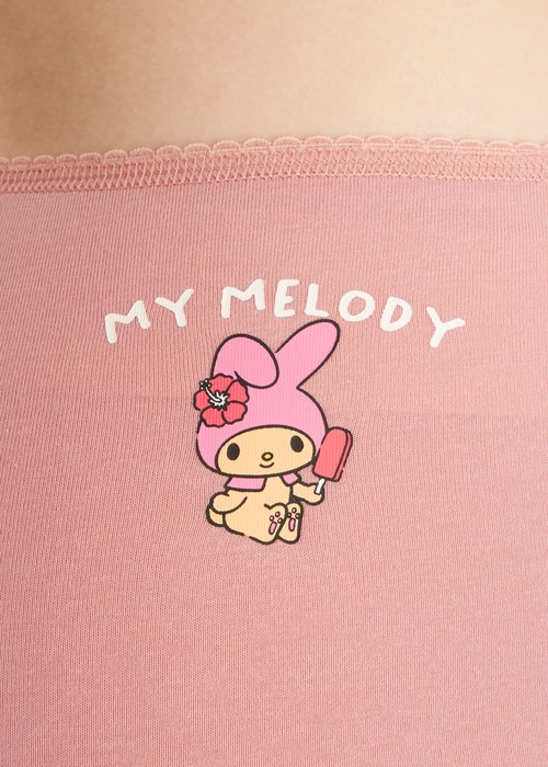 美樂蒂系列．花邊高腰三角內褲（泡泡粉-曬黑美樂蒂）