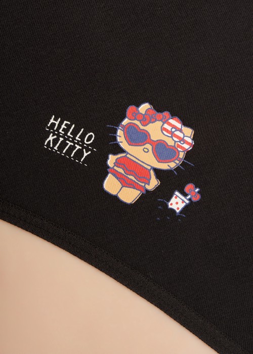 Hello Kitty 系列．緊帶中腰三角內褲（黑-墨鏡Kitty）