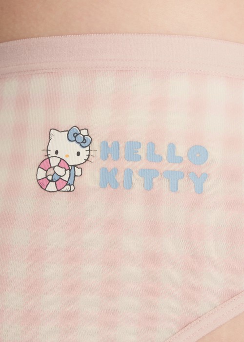 Hello Kitty 系列．緊帶中腰三角內褲（粉格-夏天）
