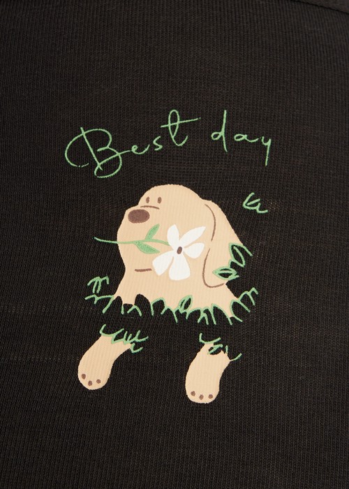 Flower Valley．高腰三角內褲(黑-草叢狗狗)