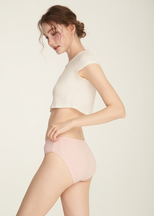 抗菌系列．花苞中腰三角內褲(霧玫粉-線條小鳥)