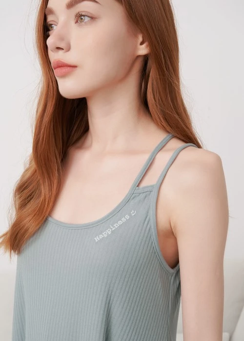 連身_Soft Clouds．雙肩帶傘狀睡衣(鐵灰綠-刺繡幸福)