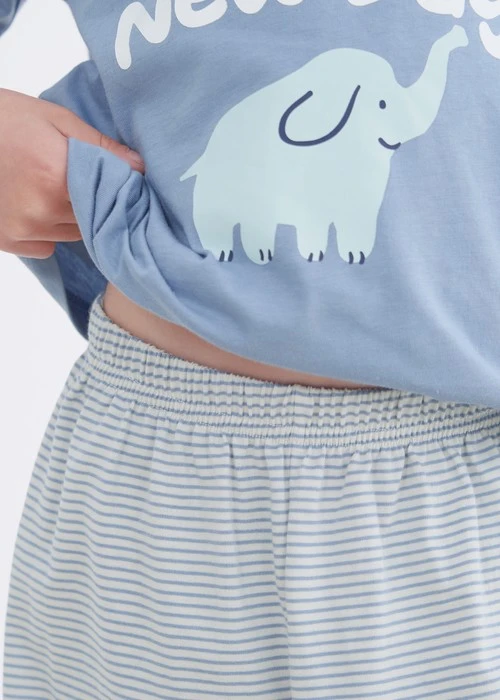 兒童成套_Summer Time．純棉拉格蘭短袖睡衣（淺海藍-小象寶寶）