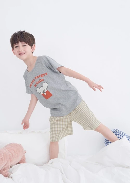 兒童成套_Summer Time．拉格蘭短袖睡衣（淺麻灰-微笑無尾熊）