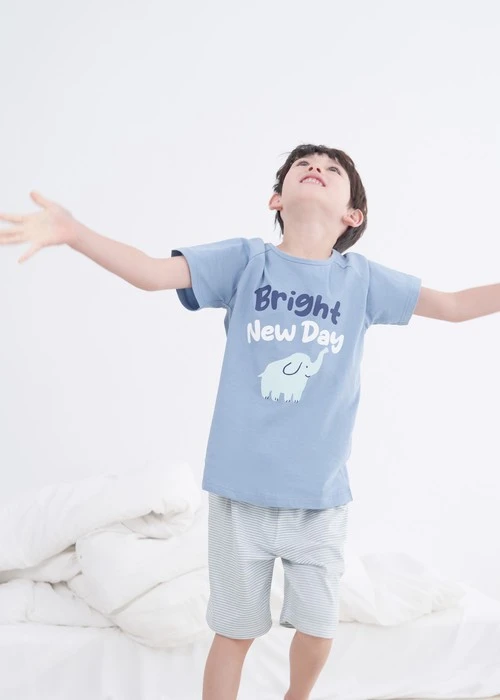 兒童成套_Summer Time．純棉拉格蘭短袖睡衣(淺海藍-小象寶寶)
