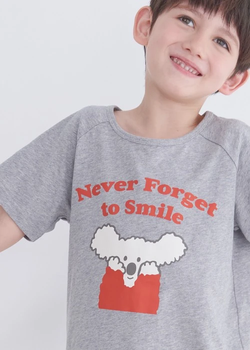 兒童成套_Summer Time．拉格蘭短袖睡衣（淺麻灰-微笑無尾熊）