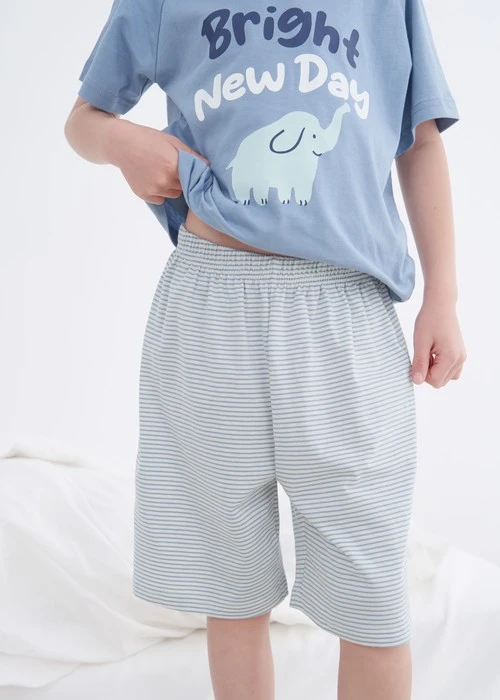 兒童成套_Summer Time．純棉拉格蘭短袖睡衣（淺海藍-小象寶寶）