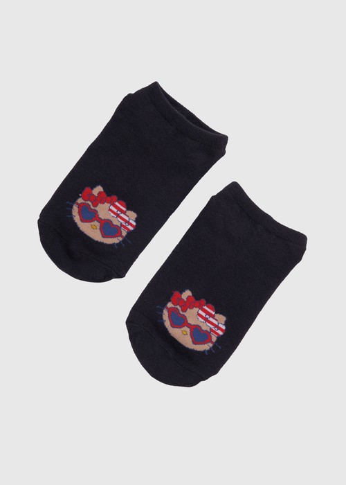 Hello Kitty系列．舒棉踝襪（黑-曬黑KT）