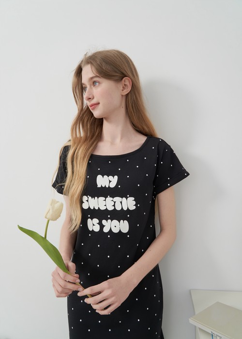 連身_Lazy Day．莫代爾棉微平口肩居家反摺短袖睡衣(暮雲藍-肚子餓)