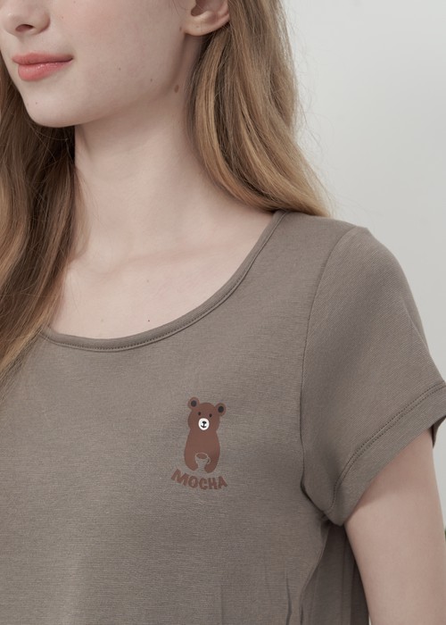 連身_Lazy Day．吸濕排汗 A-Line 短袖罩杯睡衣（摩卡棕-摩卡）