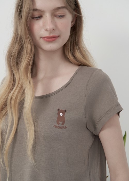 連身_Lazy Day．吸濕排汗 A-Line 短袖罩杯睡衣（摩卡棕-摩卡）