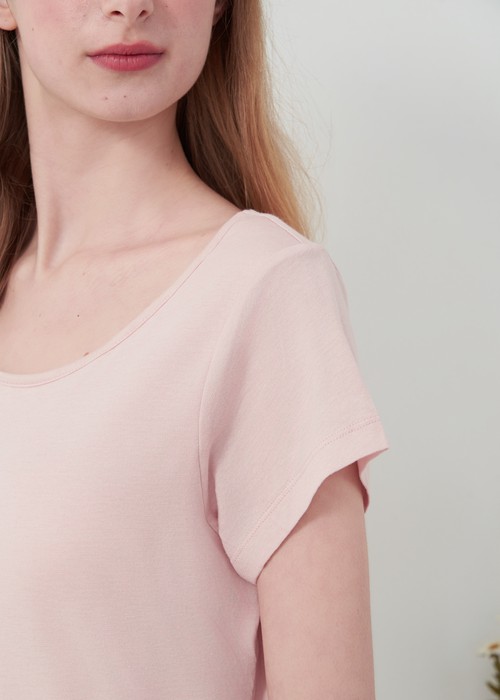 連身_Lazy Day．吸濕排汗 A-Line 短袖罩杯睡衣(晨曦粉-刺繡愛心)