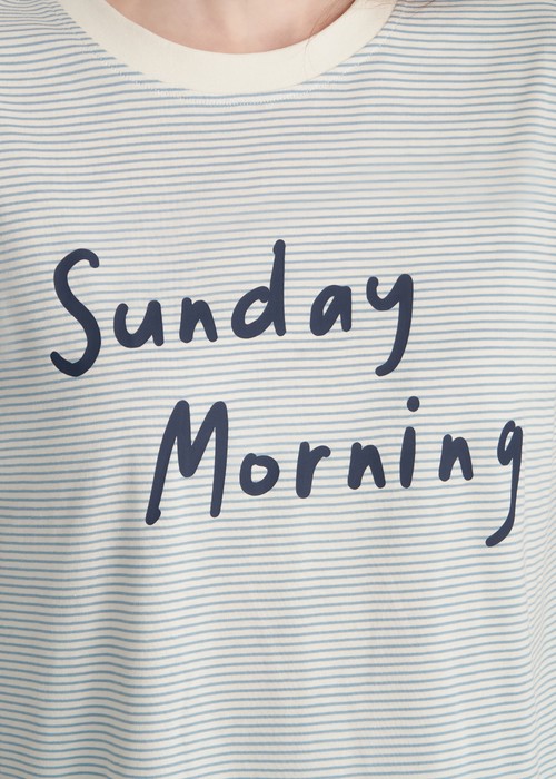 連身_Lazy Day．純棉落肩五分袖睡衣（淺海藍豆米條-Sunday）