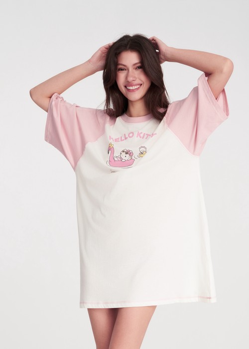 連身_Hello Kitty系列．拉格蘭飾線五分袖睡衣(黑色-曬黑)