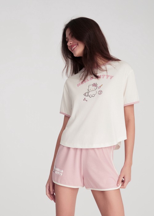 下身_Hello Kitty系列．滾邊居家短褲(蜜桃粉-去海邊)
