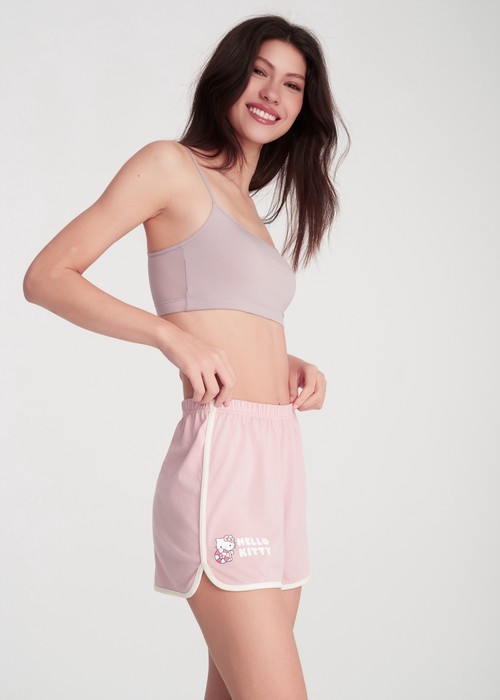 下身_Hello Kitty系列．滾邊居家短褲(蜜桃粉-去海邊)