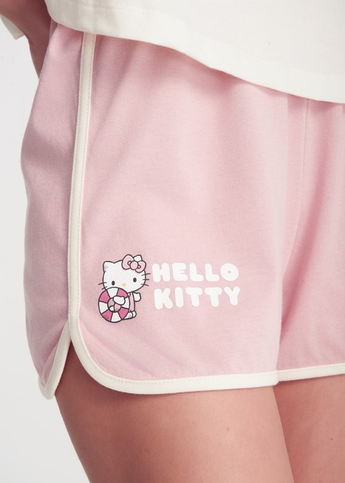 成套_Hello Kitty系列．滾邊圓領短袖睡衣(奶白/蜜桃粉-海灘)