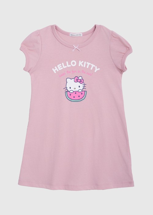 兒童連身_Hello Kitty系列．圓領公主短袖睡衣（蜜桃粉-愛心西瓜）